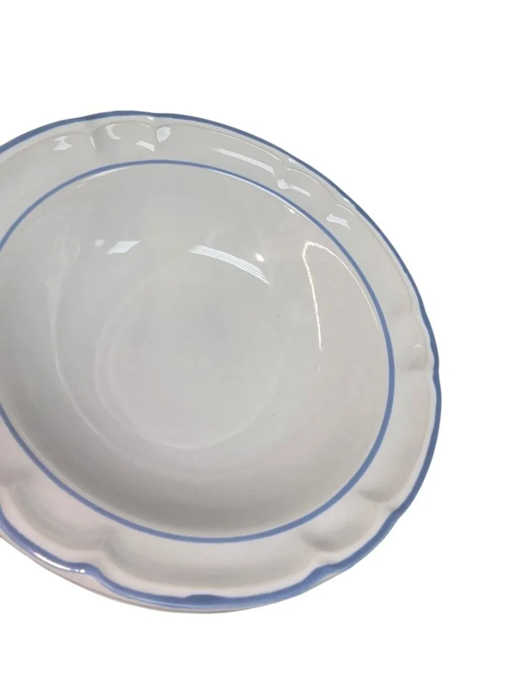 Floral Expressions Dessert Bowls SET 5 Stoneware Scalloped Edge & Blue Rim